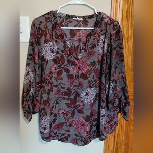 Maurices Burgundy and Gray Floral Blouse